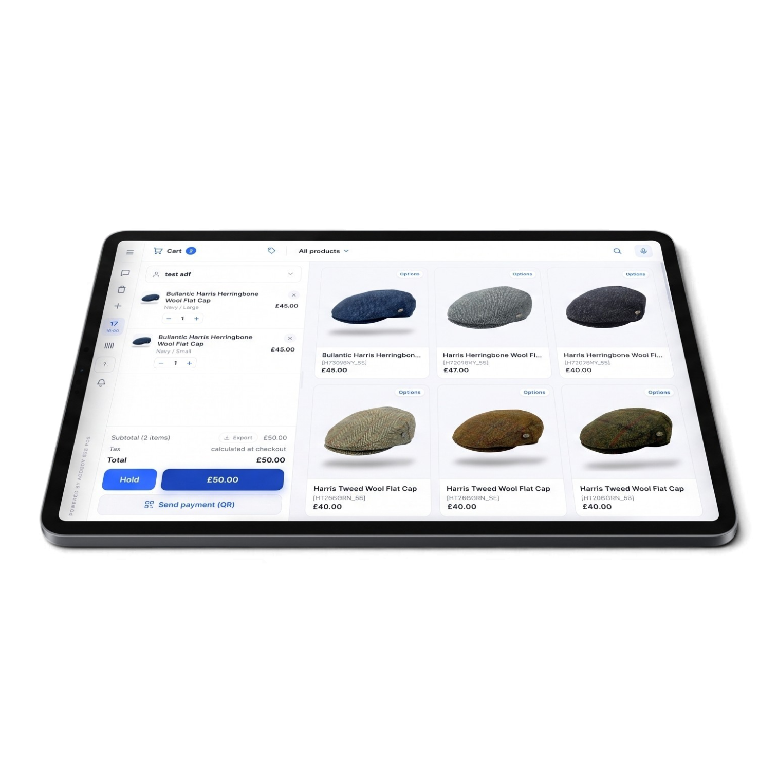 ACCUDY B2B POS running on a tablet, showing a trade order and QR payment