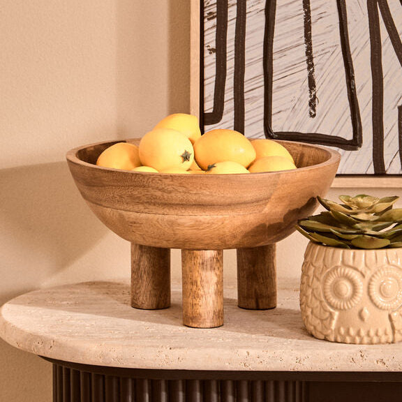 Mango Wood Serving or Fruit Bowl with Footed Base | Kara